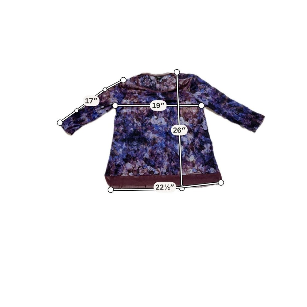 SIMPLY VERA BRAND Floral Purple Long-Sleeve Blouse With Rounded Neckline & Sheer
